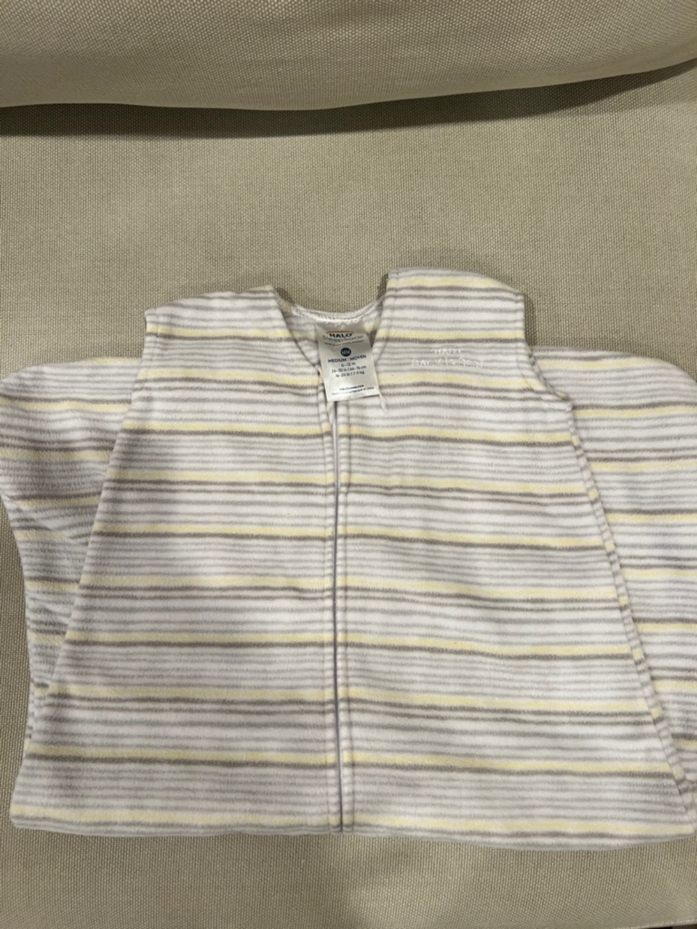 Halo Baby Wearable Sleeper in White with Gray & Pale Yellow Stripes